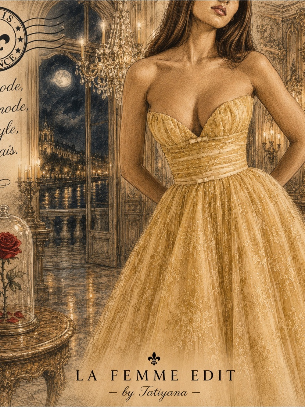 House of CB “Madame” Gold Lace Midi, Medium Plus Cup